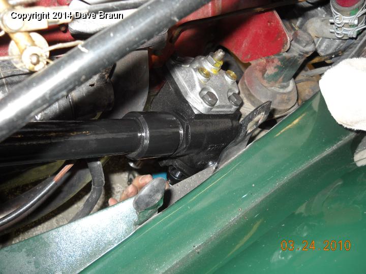 Install VW steering box 03.jpg - Locating the VW steering box. It installs upside down compared to the installation on the Bug. It requires a minor internal change the vendor makes, along with a new steering arm.