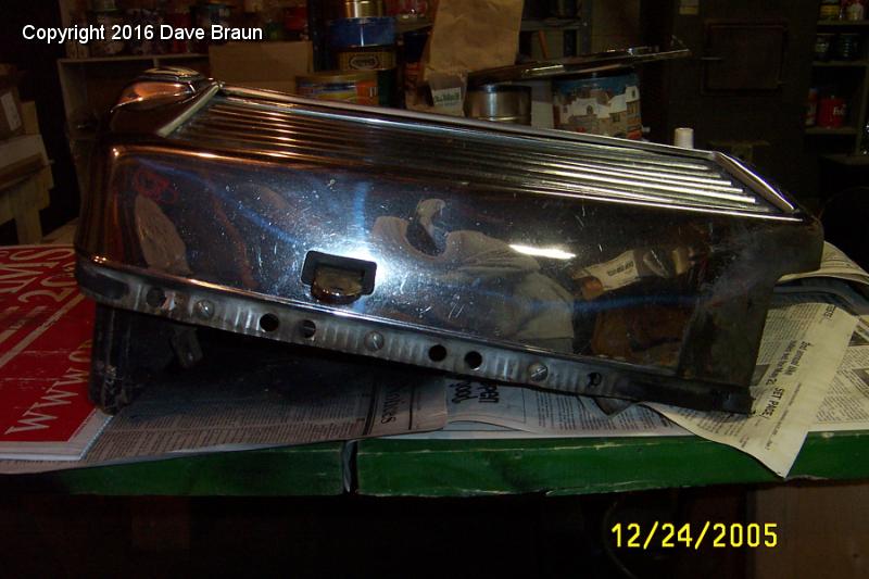 rad shell dent RHS.JPG - Shell with dent. I think I remember when this happened. Joe bumped it with another car in the car barn.